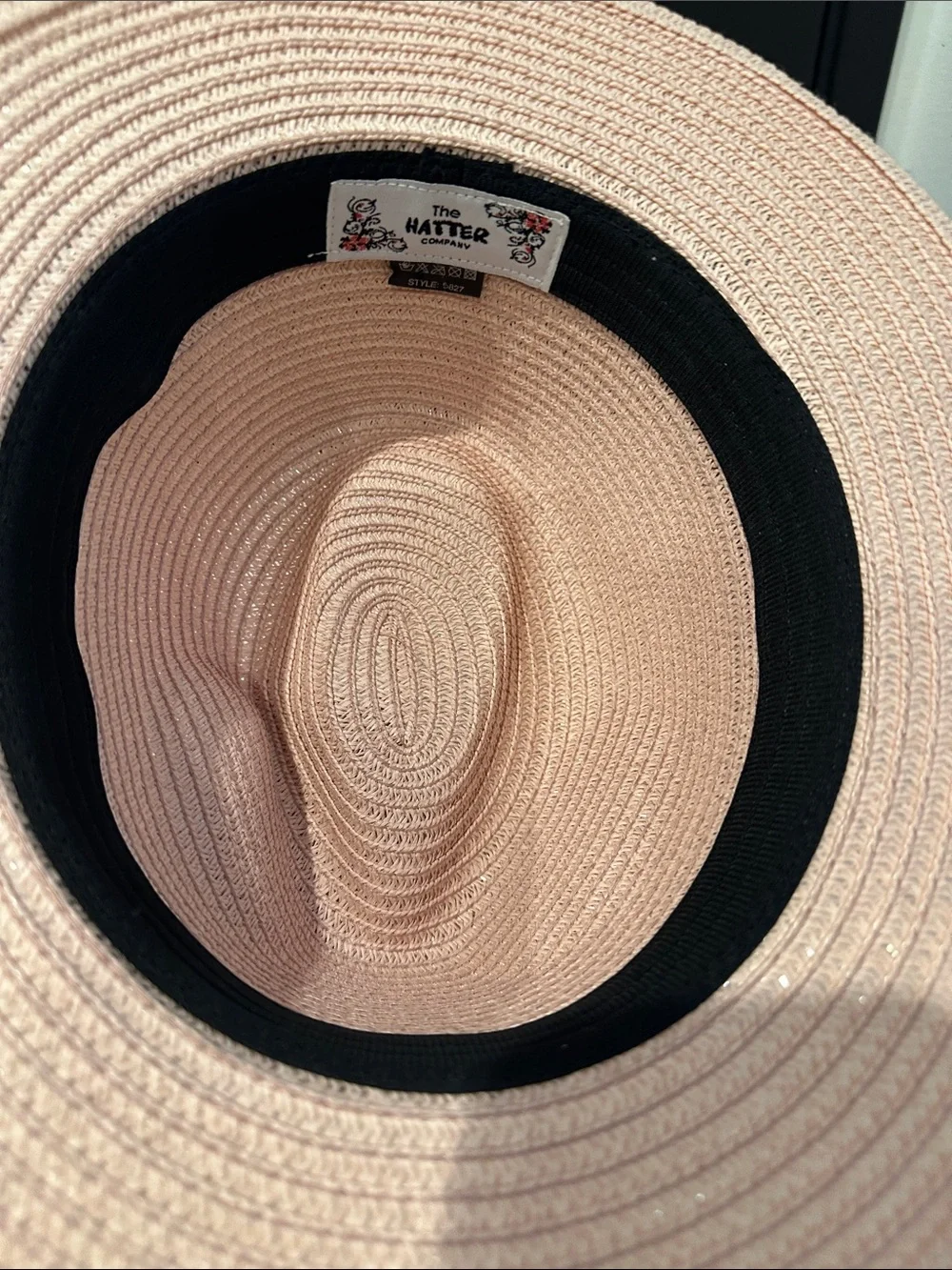 Woven Straw Panama Hat with Black Band - Blush Pink